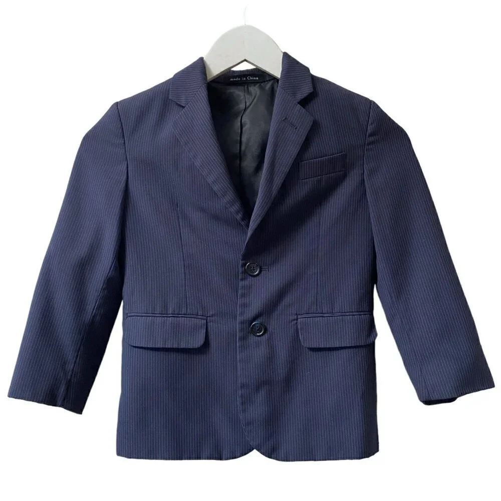 CALVIN KLEIN Boys Blazer Size 6 Navy Blue Pinstripe Suit Jacket